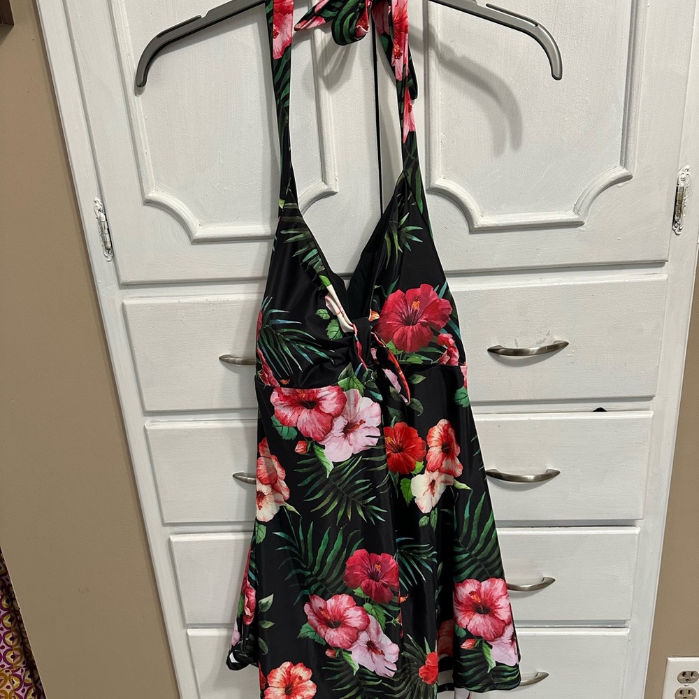 Tropical Floral Halter One Piece Swimsuit